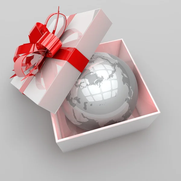 Gift box with planet earth inside — Stock Photo, Image