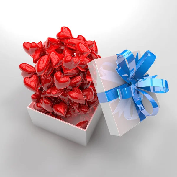 Present box with hearts — Stock Photo, Image