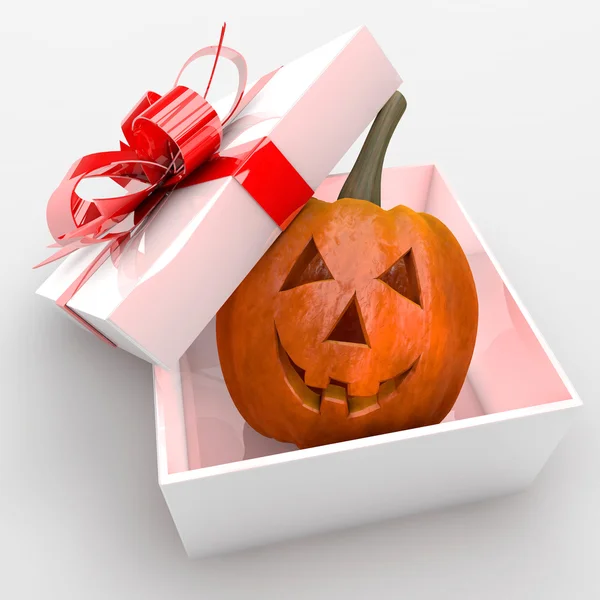 Halloween pumpkin in present box — Stock Photo, Image