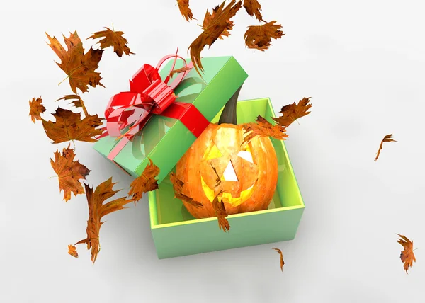 Halloween pumpkin in present box — Stock Photo, Image