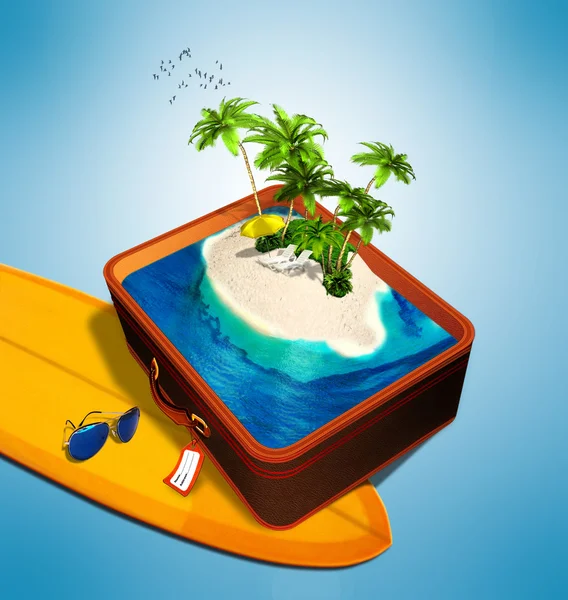 Tropical island in a travel suitcase — Stock Photo, Image