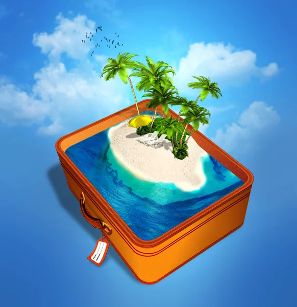 Tropical island in a travel suitcase — Stock Photo, Image