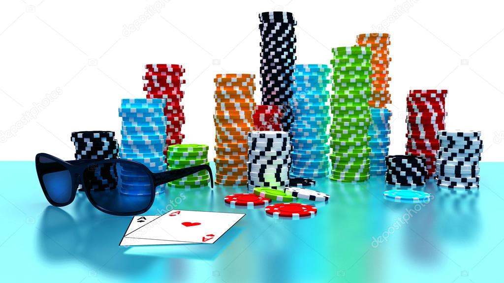 Poker Chips, sunglasses and cards
