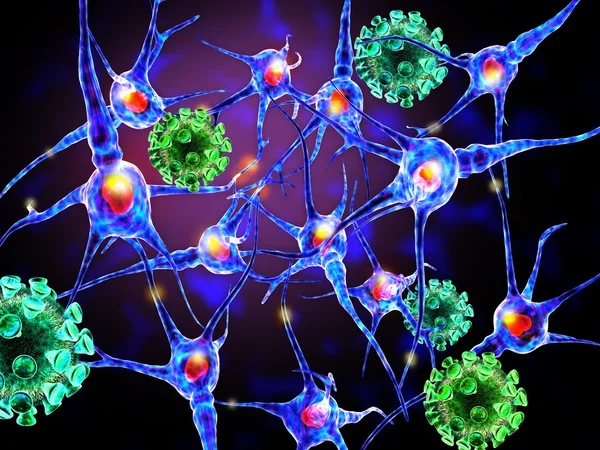 Viruses attacking nerve cells — Stock Photo, Image