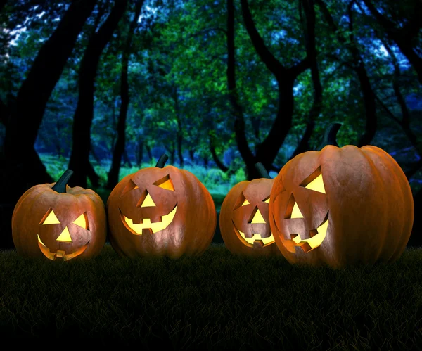 Halloween background scene with pumpkins in forest — Stock Photo, Image