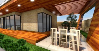 modern ev, özgün tasarım 3D render