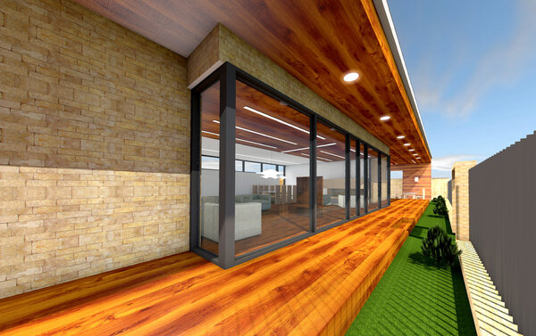 3D рендеринг современного дома, оригинальный дизайн
