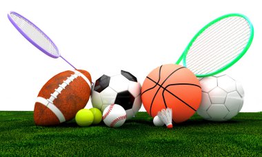 Spor malzemeleri çimenlerin üzerinde