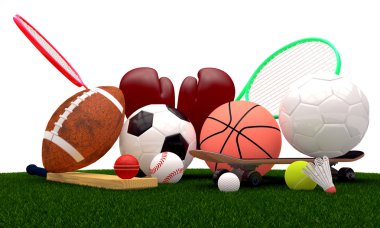 Spor malzemeleri çimenlerin üzerinde