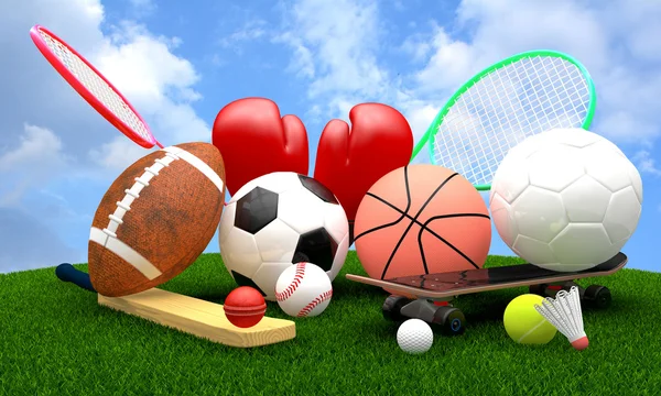 Spor malzemeleri çimenlerin üzerinde