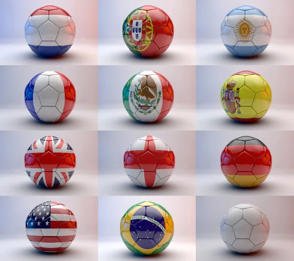 विश्व टीमों ध्वज के साथ फुटबॉल गेंद — स्टॉक फ़ोटो, इमेज