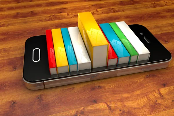 智能手机与书籍的 3d 渲染 — 图库照片