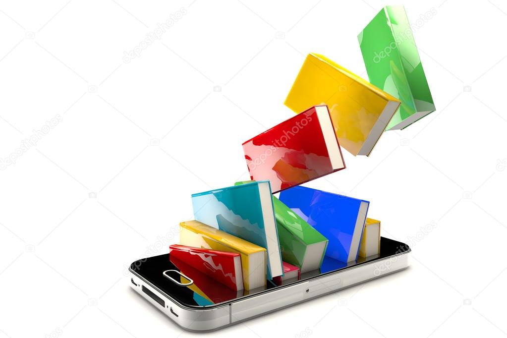 3d render of smartphone with books