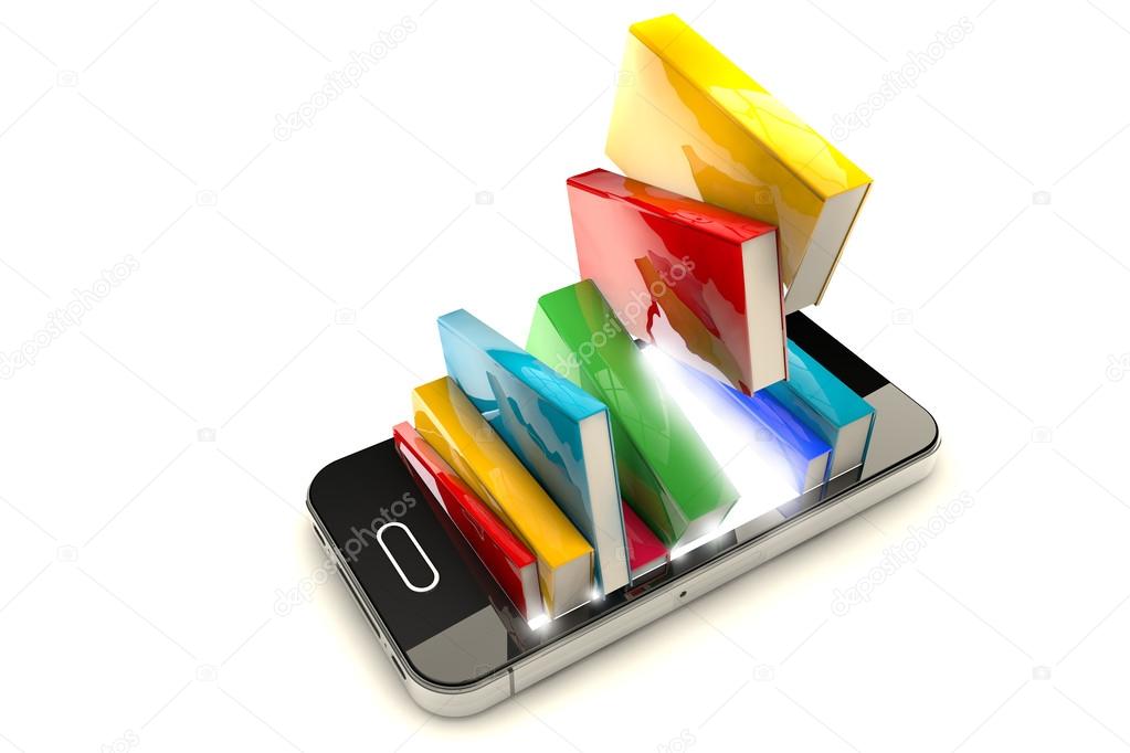 3d render of smartphone with books