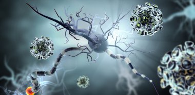 High quality 3d render of viruses attacking nerve cells, concept for Neurologic Diseases, tumors and brain surgery. clipart