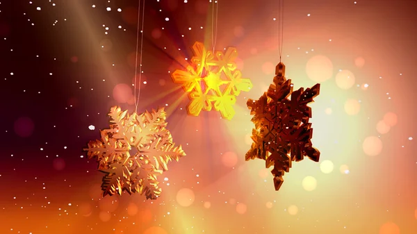 Large snow crystals and flakes floating, abstract Christmas background. — Stock Photo, Image