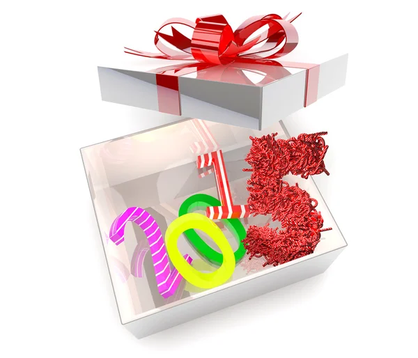 3d rendering of new year 2015 and happy new year greetings into gift box — Stock Photo, Image