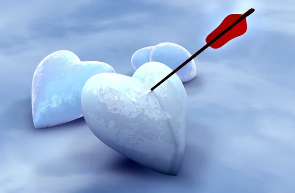 Corazones de hielo atravesados por la flecha, el amor, el concepto del día de San Valentín —  Fotos de Stock