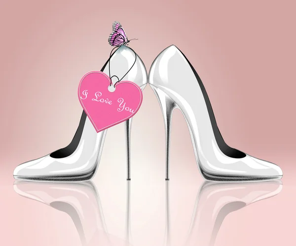 Par de sapatos com etiqueta, símbolo para casamento, noivado, dia dos namorados — Fotografia de Stock