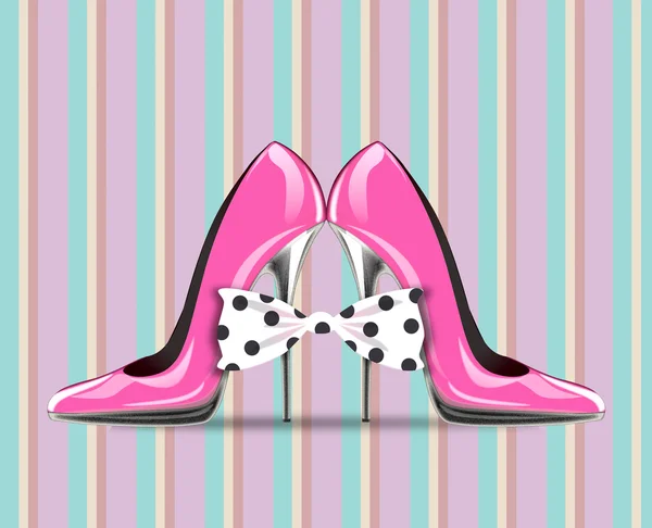 Zapatos de tacón alto con lazo, símbolo día de las madres, día de la mujer, día de San Valentín — Foto de Stock