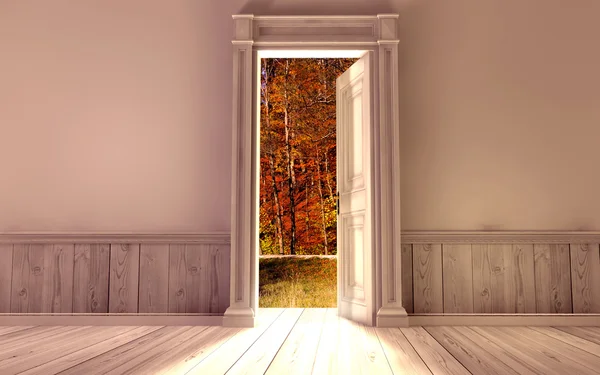 3D візуалізація порожньої кімнати з відкритими дверима — стокове фото