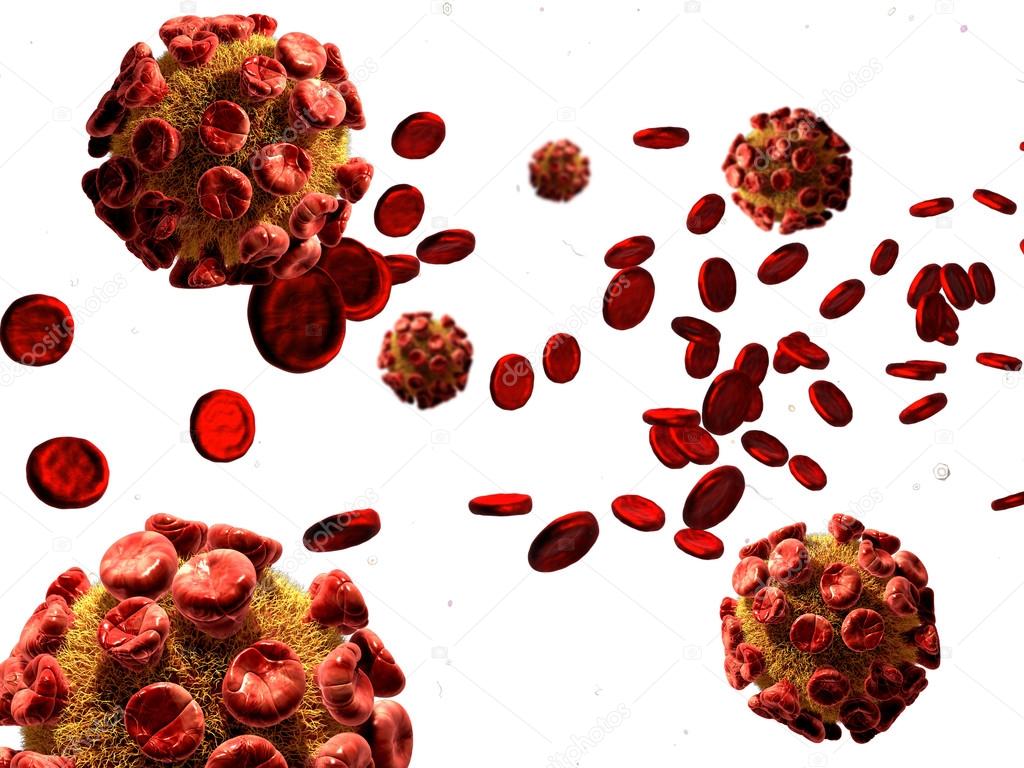 Detailed 3d illustration of virus, bacteria cells infecting human blood.