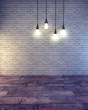 Boş duvar lambaları yukarıda, 3d render tarafından aydınlatılmış metin için yer ile