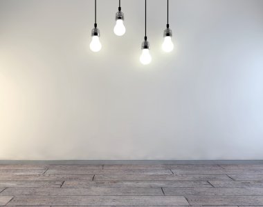 Boş duvar lambaları yukarıda, 3d render tarafından aydınlatılmış metin için yer ile