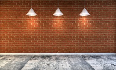 Boş duvar lambaları yukarıda, 3d render tarafından aydınlatılmış metin için yer ile