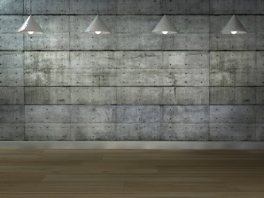 Boş duvar lambaları yukarıda, 3d render tarafından aydınlatılmış metin için yer ile