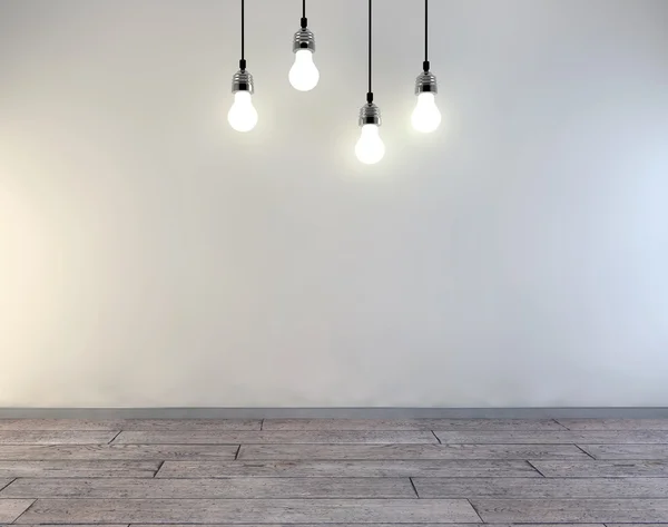 Pared en blanco con lugar para texto iluminado por las lámparas de arriba, 3d render —  Fotos de Stock