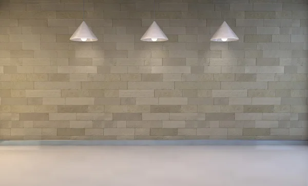 Pared en blanco con lugar para texto iluminado por las lámparas de arriba, 3d render —  Fotos de Stock