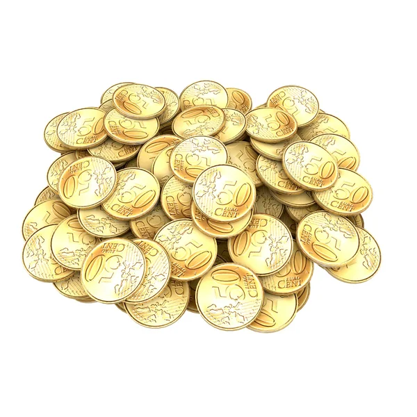 Золотые монеты на белом фоне — стоковое фото