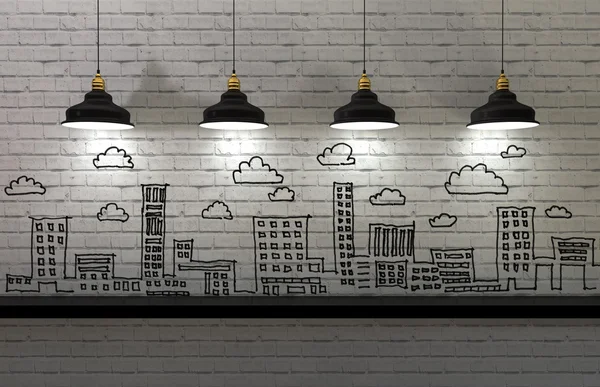 Dessin concept d'entreprise sur le mur, horizon de la ville — Photo