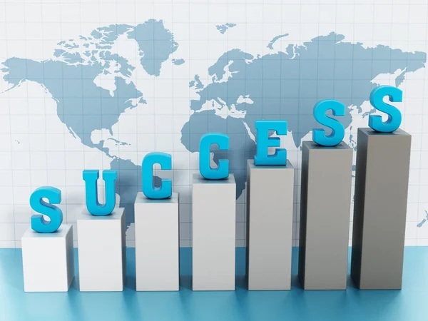 Success word on rising graph on world map background — Stock Photo, Image