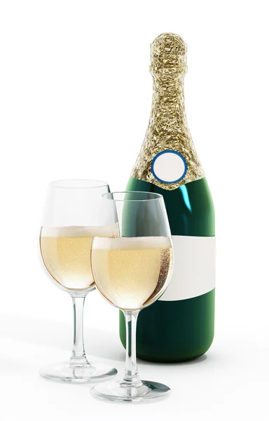 Champagneflaske og glass – stockfoto