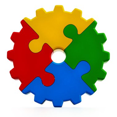 Çok dişli bulmaca bölümden oluşan renkli