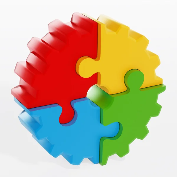 Multi ingranaggio colorato costituito da parti di puzzle — Foto Stock