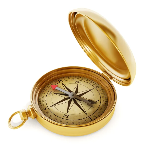 Vintage compass standing on old map — Stock Photo, Image