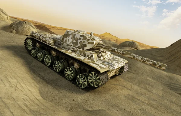 Panzer in Tarnung bewegt sich in der Wüste — Stockfoto