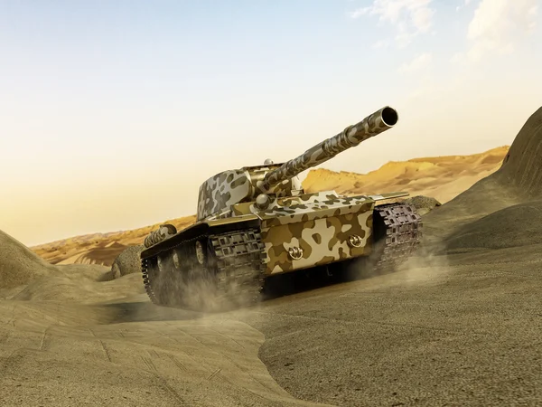 Panzer in Tarnung bewegt sich in der Wüste — Stockfoto