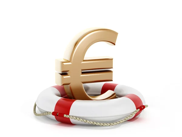 Золотий символ євро всередині життєвого буя — стокове фото