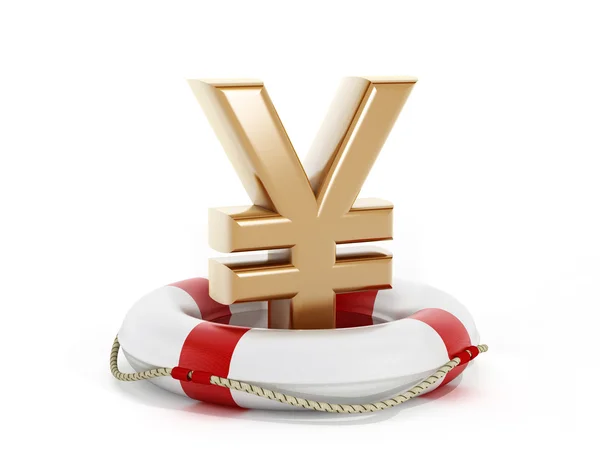 Gold-Yen-Symbol innerhalb der Rettungsboje — Stockfoto