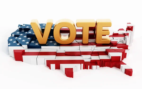 Golden vote text standing on USA map covered with USA flag — Stock Photo, Image