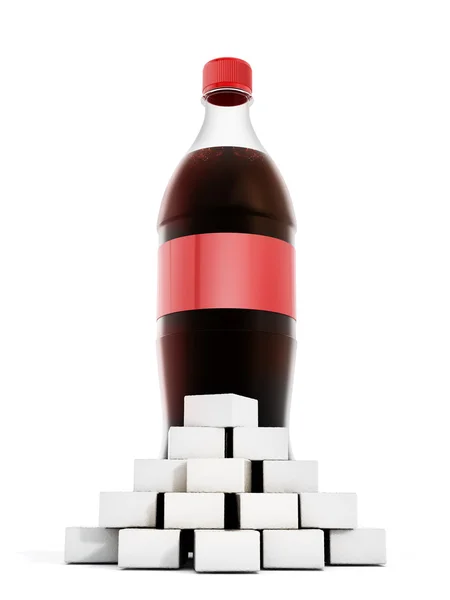 Cola bottle with lots of sugar cubes — Stock Photo, Image