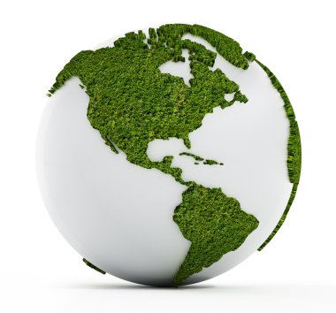 Beyaz küre kıta ile çim kaplı