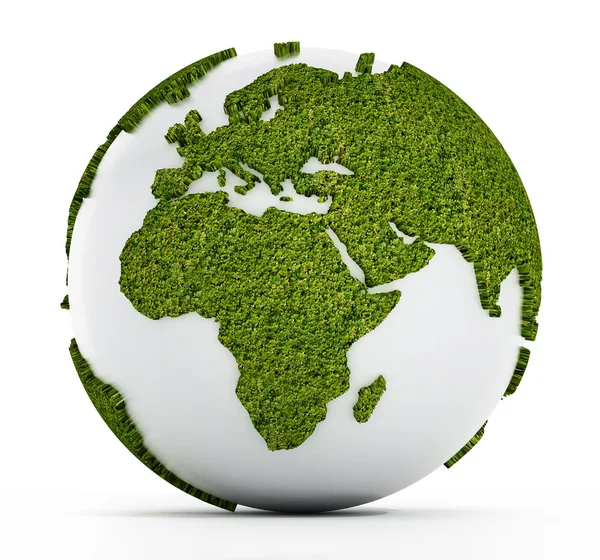 Globe blanc avec des continents couverts d'herbe — Photo