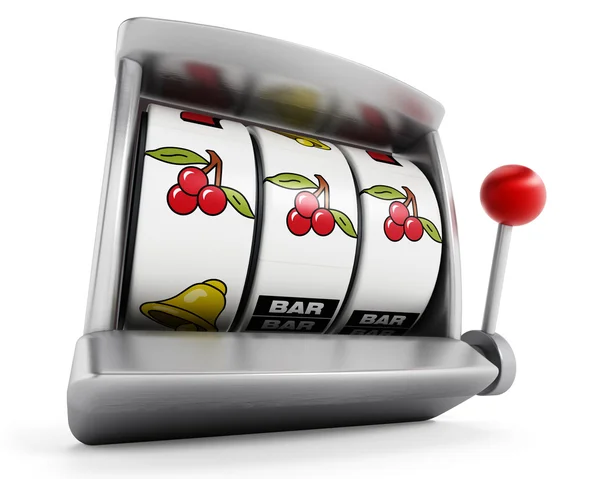 Slot machine con tre ciliegie isolate su sfondo bianco — Foto Stock