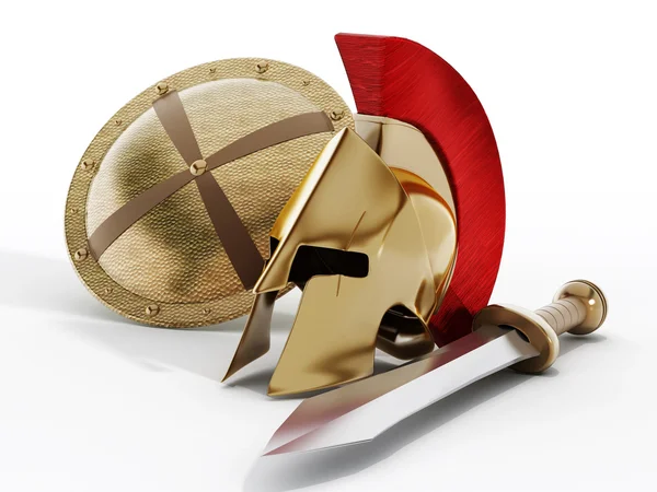 Ancient Greek helmet, shield and sword — Stock Photo, Image