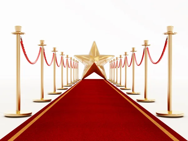 Red carpet and velvet ropes with a golden star — Stock Photo, Image